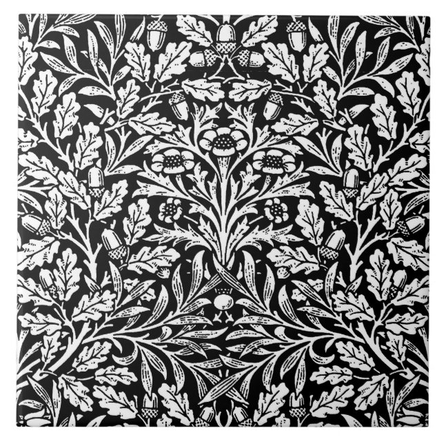 Carreau Damas florales Art Nouveau, noir et blanc (Devant)