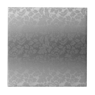 Carreau Damas florales monochromatiques gris argenté métal