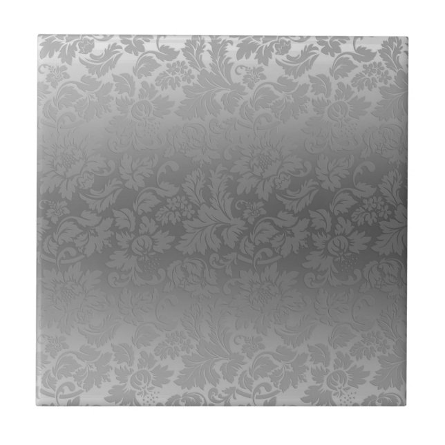 Carreau Damas florales monochromatiques gris argenté métal (Devant)