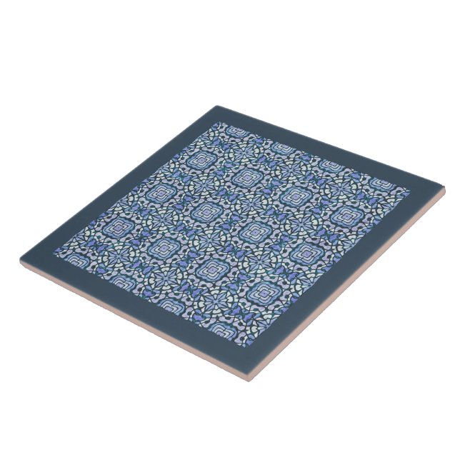 Carreau Damask bleu et blanc Motif décoratif complexe (Côté)