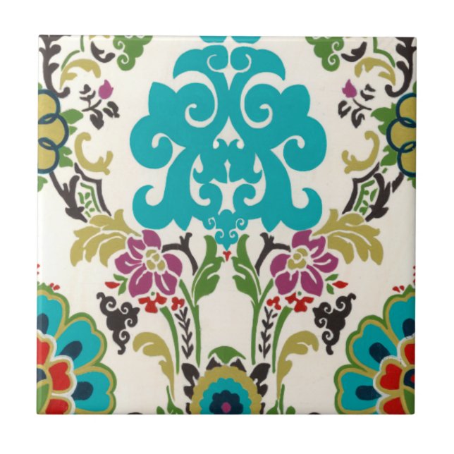 Carreau Damask Floral Patterns Plum Turquoise (Devant)
