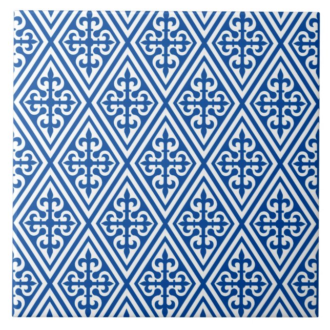 Carreau Damassé croisée médiévale - bleu et blanc de (Devant)