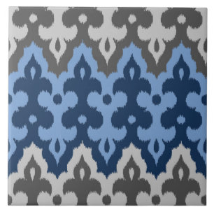 Carreau Damassé Ikat marocain, bleu et gris