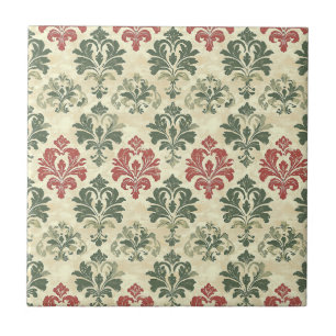 Carreau Damassé intemporel rouge vert beige aspect vintage