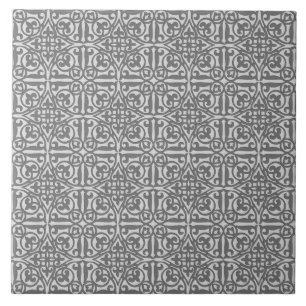 Carreau Damassé médiévale Fleur-De-lis, gris argenté