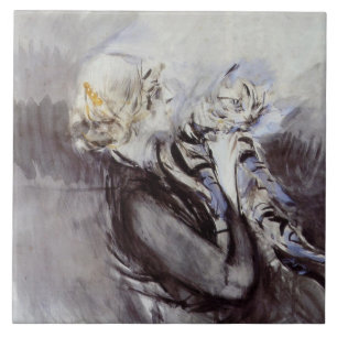 Carreau Dame au chat gris (par Giovanni Boldini)
