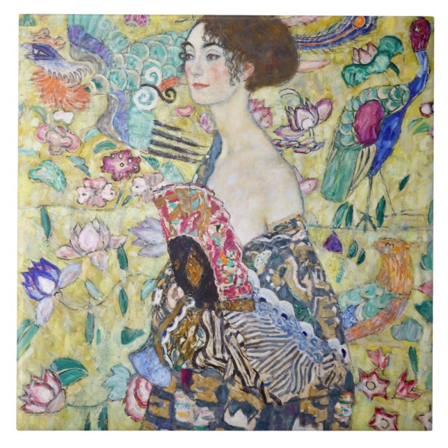 Carreau Dame avec un ventilateur, Gustav Klimt (Devant)