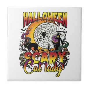 Carreau Dame de chat effrayante Halloween Faucheuse Lune M