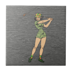 Carreau Dame golfeuse de bande dessinée rétro