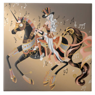 Carreau Dame Steampunk et Cheval Mécanique