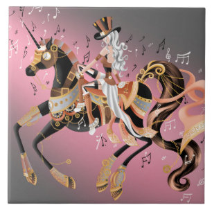 Carreau Dame Steampunk et Cheval Mécanique