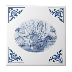 Carreau Dame vintage Delft bleu et blanc au coin rêveur