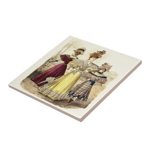 Carreau Dames victoriennes vintages en robes avec parasols