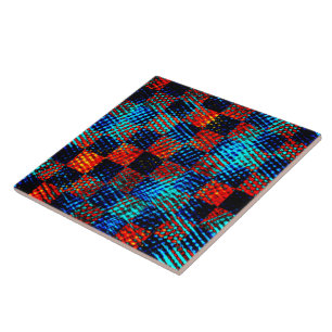 Carreau Damier orange, bleu, faux sale ou taché.