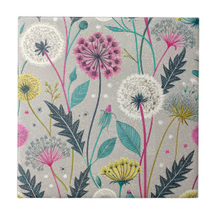 Carreau Dandelion et feuillage vibreux Motif sans couture