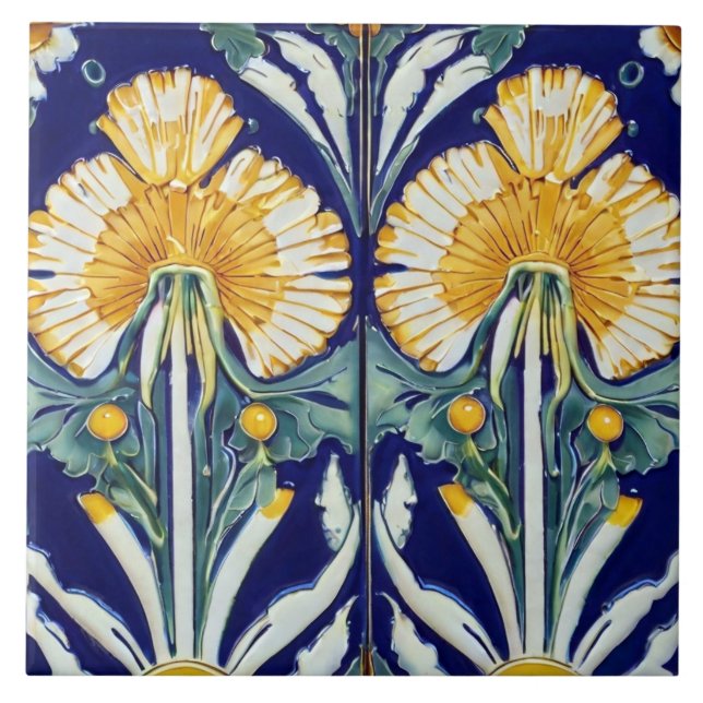 Carreau Dandelion Fleur Art Nouveau Déco Jaune Floral (Devant)