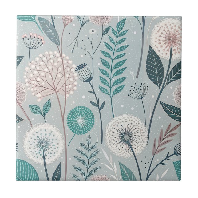 Carreau Dandelion Whimsical & Floral Folk Art Seamless (2) (Devant)