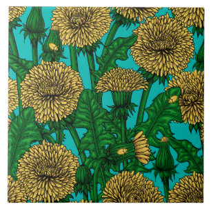 Carreau Dandelions sur turquoise