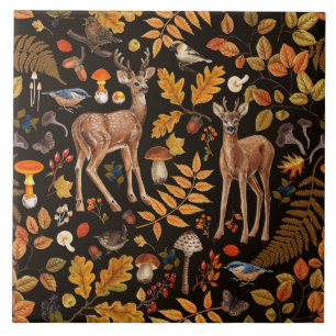 Carreau Dans les bois / Cerf d'automne sur noir