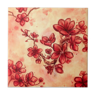 Carreau Danse des fleurs rouges