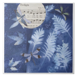 Carreau Danse Magique du Crépuscule Libellule Cyanotype