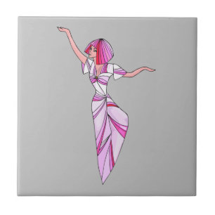 Carreau Danseur rose funky fille avec cheveux roses