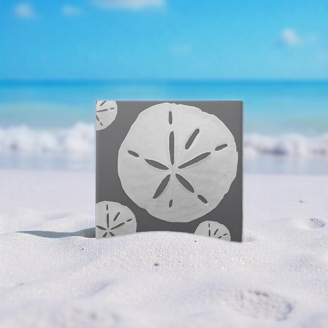 Carreau Dark Gray & White Tropical Beach Sand Dollar (Créateur téléchargé)
