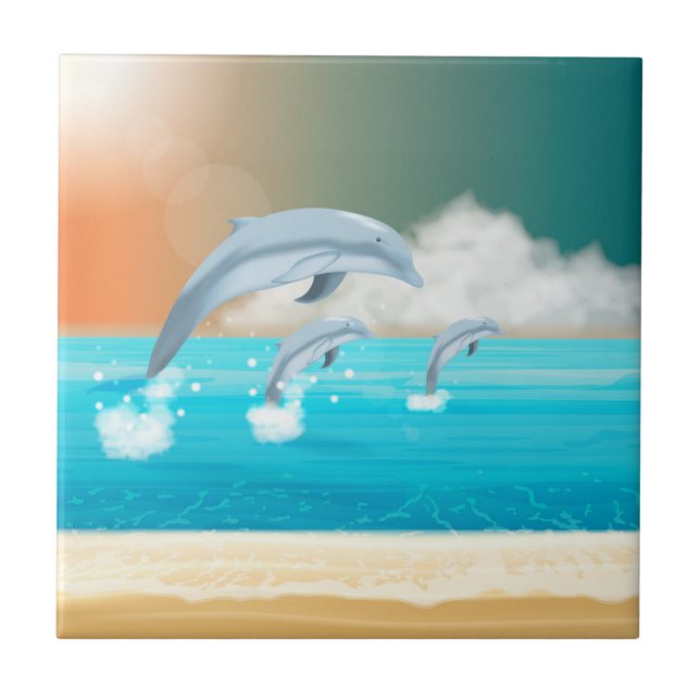 Carreau dauphins faisant des sauts dans l'océan       (Devant)