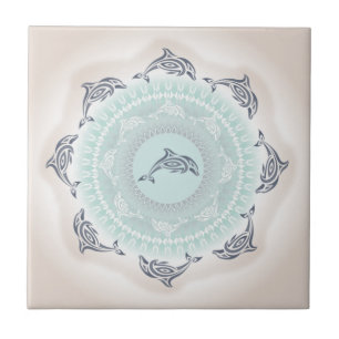 Carreau Dauphins Mandala Bleu Clair Taupe