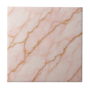 Carreau de céramique à effet marbré rose et or rom