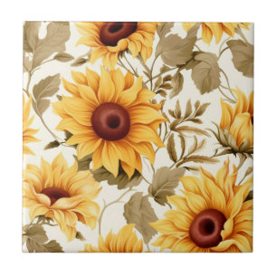 Carreau de céramique à motif botanique Tournesol D