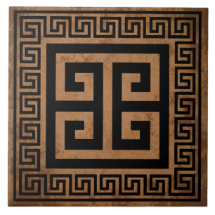 Carreau de céramique à motif clé grec noir Design