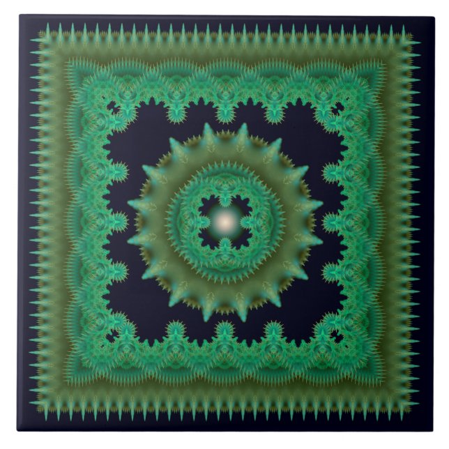 Carreau de céramique à motif fractal vert orné (Devant)
