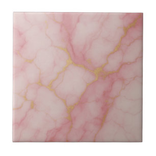 Carreau de céramique à motif marbré rose et or élé