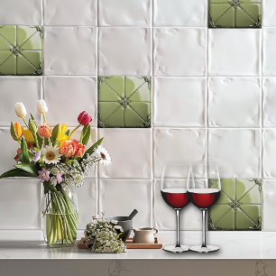 Carreau de céramique Art Déco vert sauge