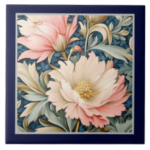 Carreau de céramique - Art Nouveau floral rose 