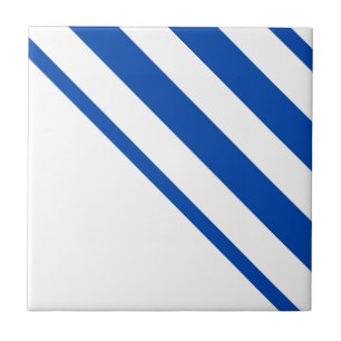 Carreau de céramique bleu et blanc à rayures carré