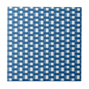 Carreau de céramique bleu et blanc à rayures carré