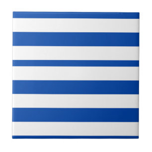 Carreau de céramique bleu et blanc à rayures carré