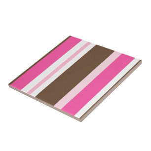 Carreau de céramique chic marron et rose rayé