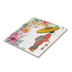 Carreau de céramique de femme asiatique