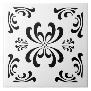 Carreau de céramique de Flourish noir et blanc de