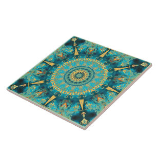 Carreau de céramique de mandala des Caraïbes d'or