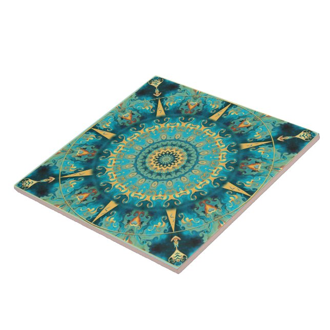 Carreau de céramique de mandala des Caraïbes d'or (Côté)
