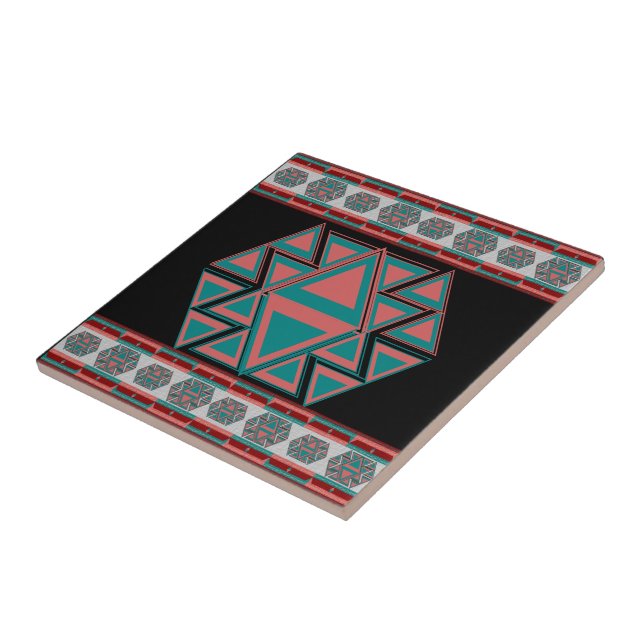 Carreau de céramique de motif aztèque tribal (Côté)
