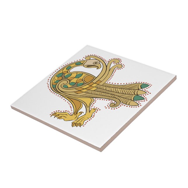 Carreau de céramique de paon d'or médiéval (Côté)