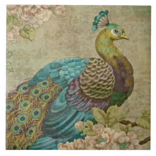 Carreau de céramique de paon vintage