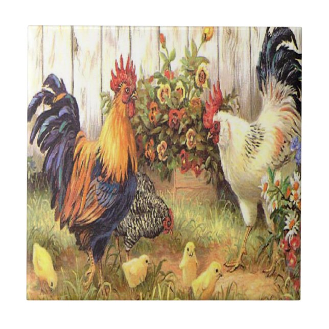 Carreau de céramique de pays de poule française (Devant)