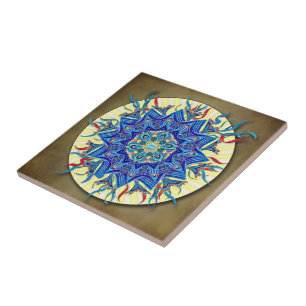 Carreau de céramique de sourire de mandala de lun