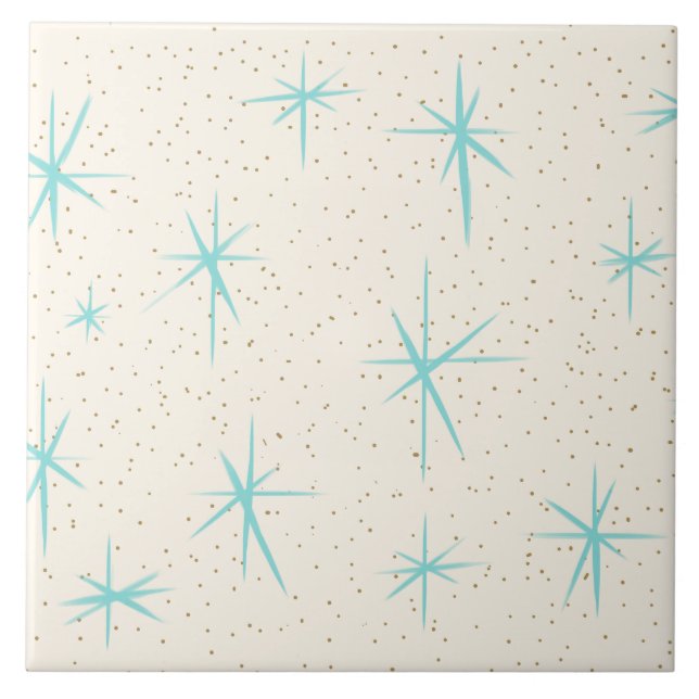 Carreau de céramique de Starbursts de turquoise (Devant)
